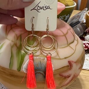 E99 Gold and Peach Tassel Earrings